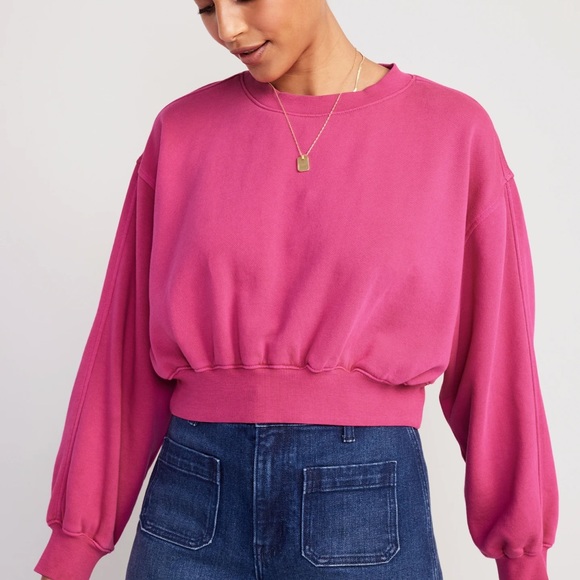 NWT OLD NAVY Oversized Cropped Fleece Sweatshirt Color: Berry Fine - Picture 2 of 5